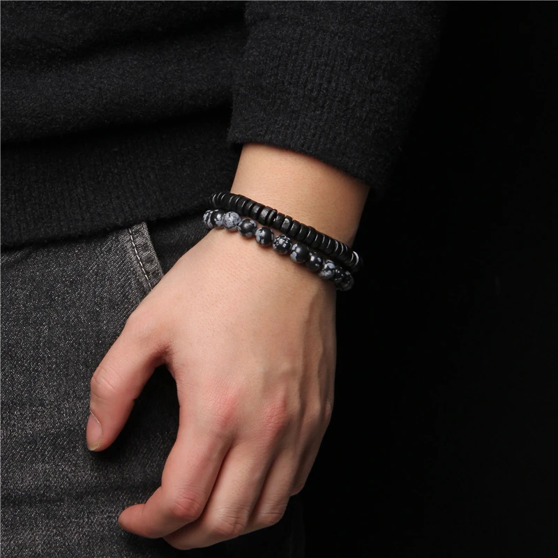

Natural African Turquois Bracelet Set Men Black Rope Adjustable Vintage Bracelet Rondelle Wood Beads Charm Pulsera Women Jewelry