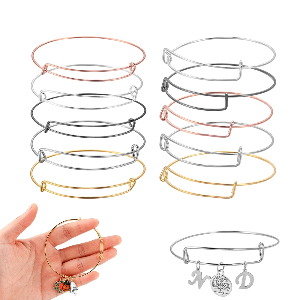 

10pcs/Lot Expandable Bangle Bracelets Adjustable Wire Bracelets Child Adult Wrist Cuff Bangles for DIY Jewelry Making Accessorie