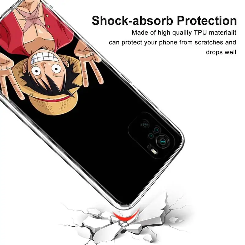 

Transparent Cover Anime One Piece For Xioami Redmi Note 10 10S 9T 9S 9 8T 8 7S 7 6 5A 5 4X 4 Pro Max Phone Case
