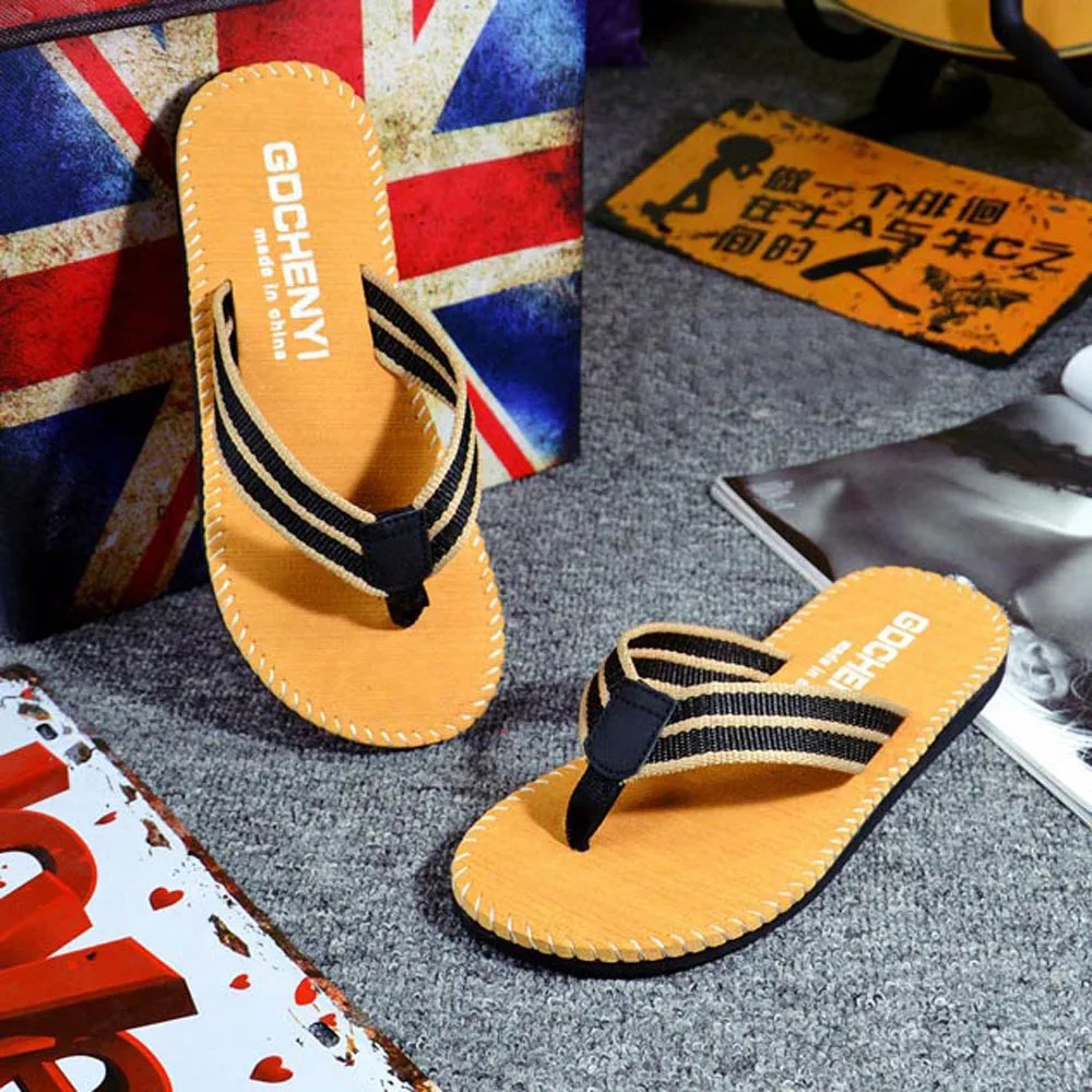 

Men Slippers 2020 Summer Beach Casual Stripe Flip Flops Shoes Sandals Male Shoes Hollow Soft Slipper Flip-flops Outdoor #45