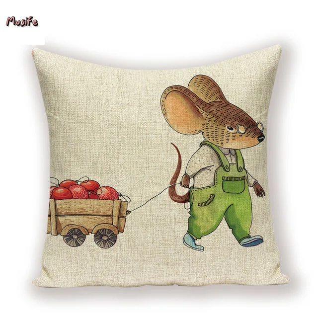 

Cartoon Animal Square Linen Cushion Cover Squirrel Mouse Pad Cover 2020 Mouse Home Bedroom Hotel Car Decoration 45x45cm ..