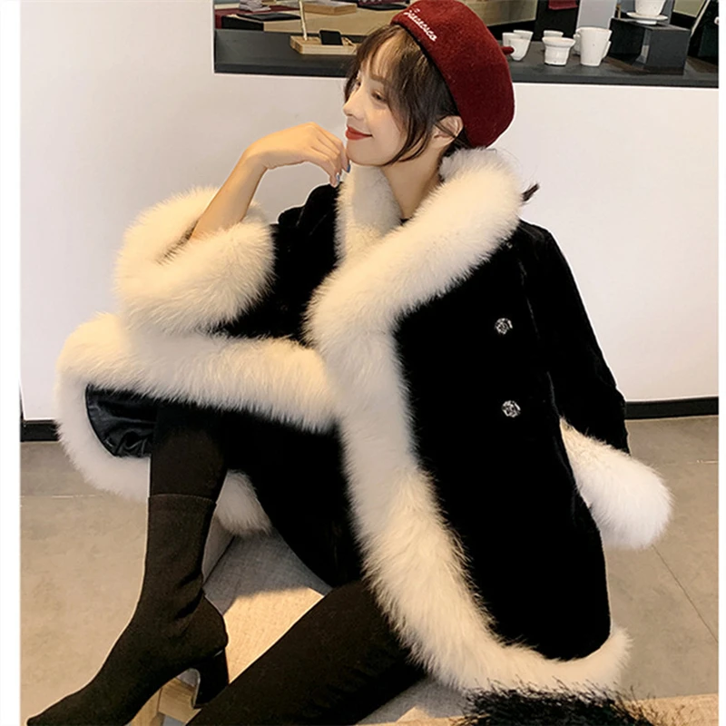 

2020New Imitation Mink Cashmere winter fur coat Women fashion cloak shawl female fur coat thick casual warm Elegant outerwear