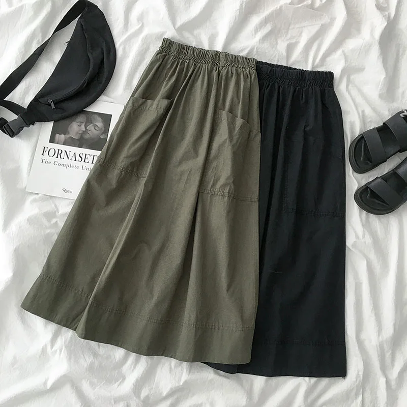 

Однотонная Длинная Юбка-миди в стиле Харадзюку, женские юбки в стиле Харадзюку, женские юбки трапециевидной формы