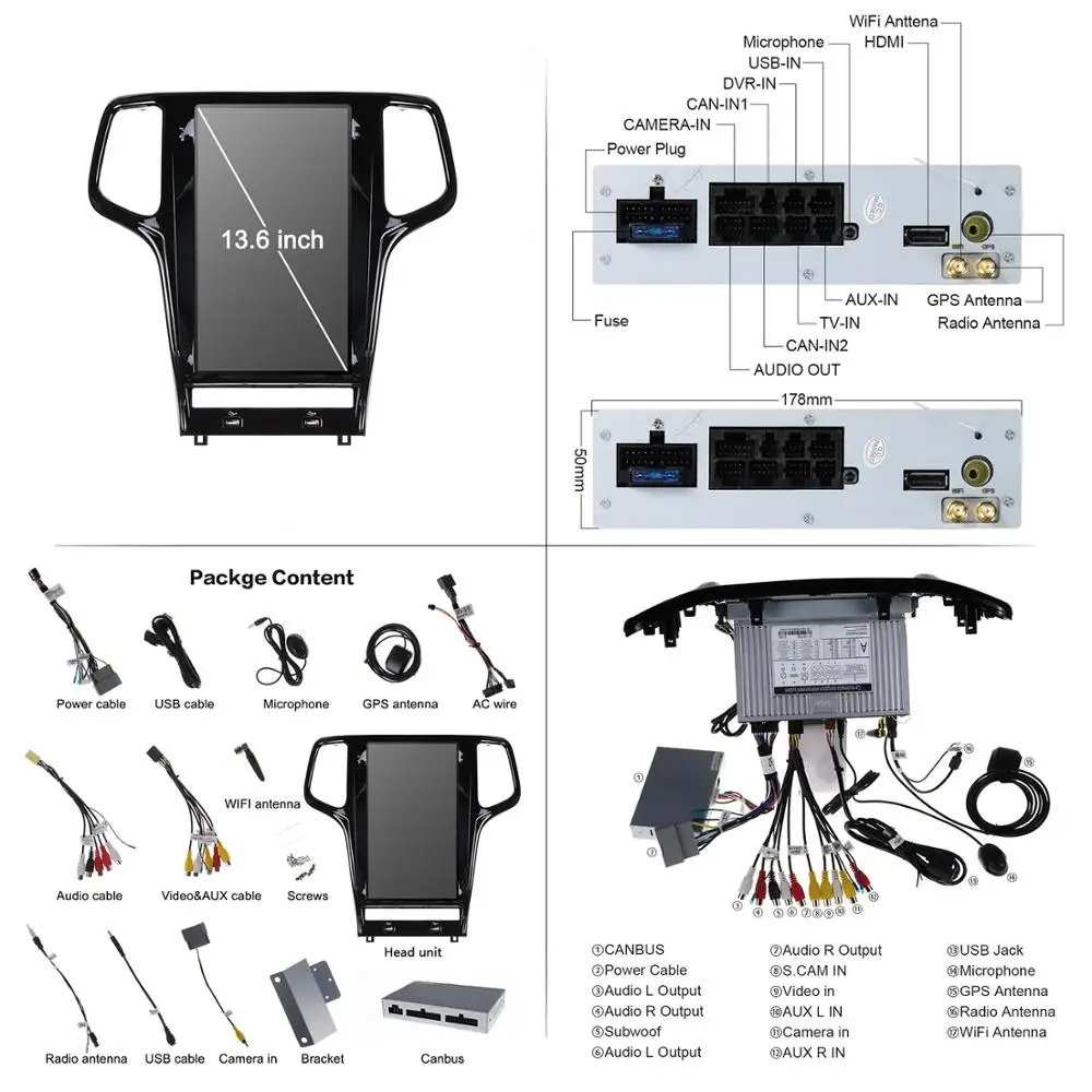 Aotsr Tesla 13 6 &quotAndroid 8 1 вертикальный телефон GPS для Jeep Grand Cherokee 2009 - 2013 Встроенный carplay