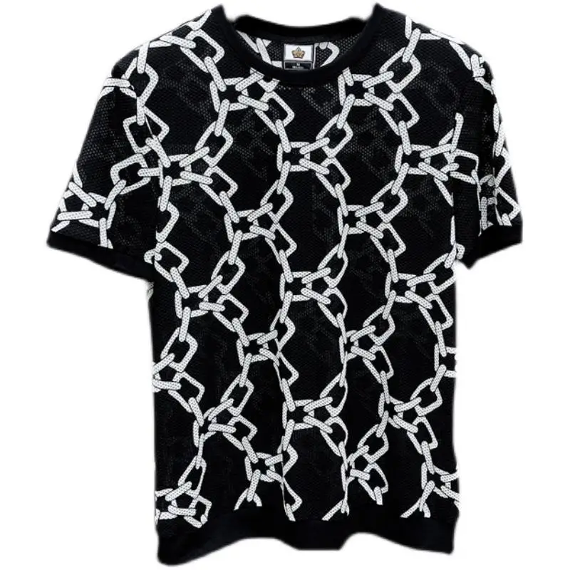 

2021 Summer New Round Neck Casual Casual Men's Hollow Out Quick Drying Ice Silk Short Sleeve T-shirt