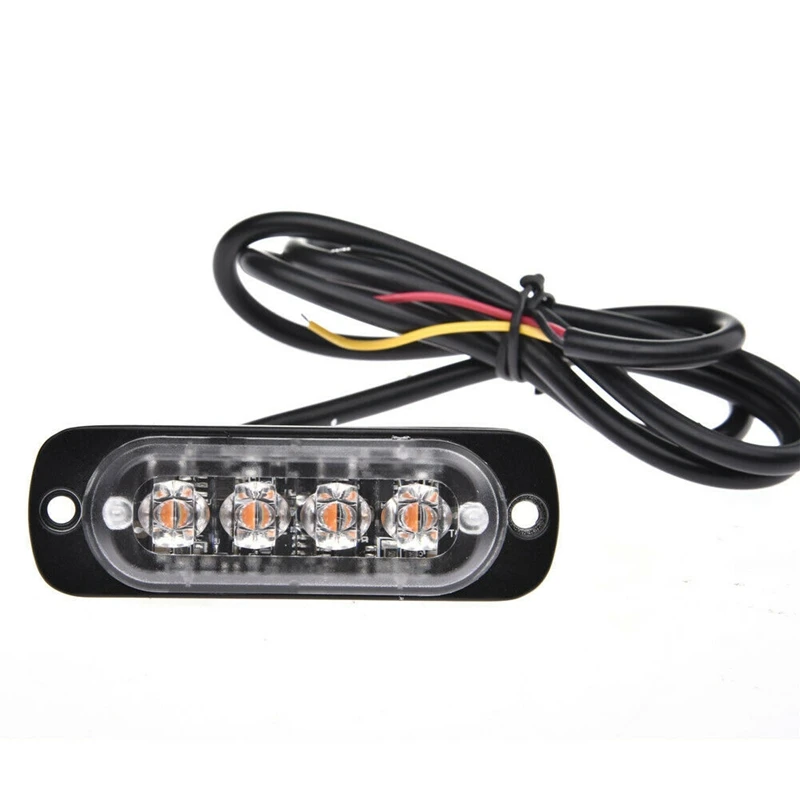

10Pcs Amber Yellow Car Truck 4 Led Emergency Flash Warning Strobe Light Kit Bar