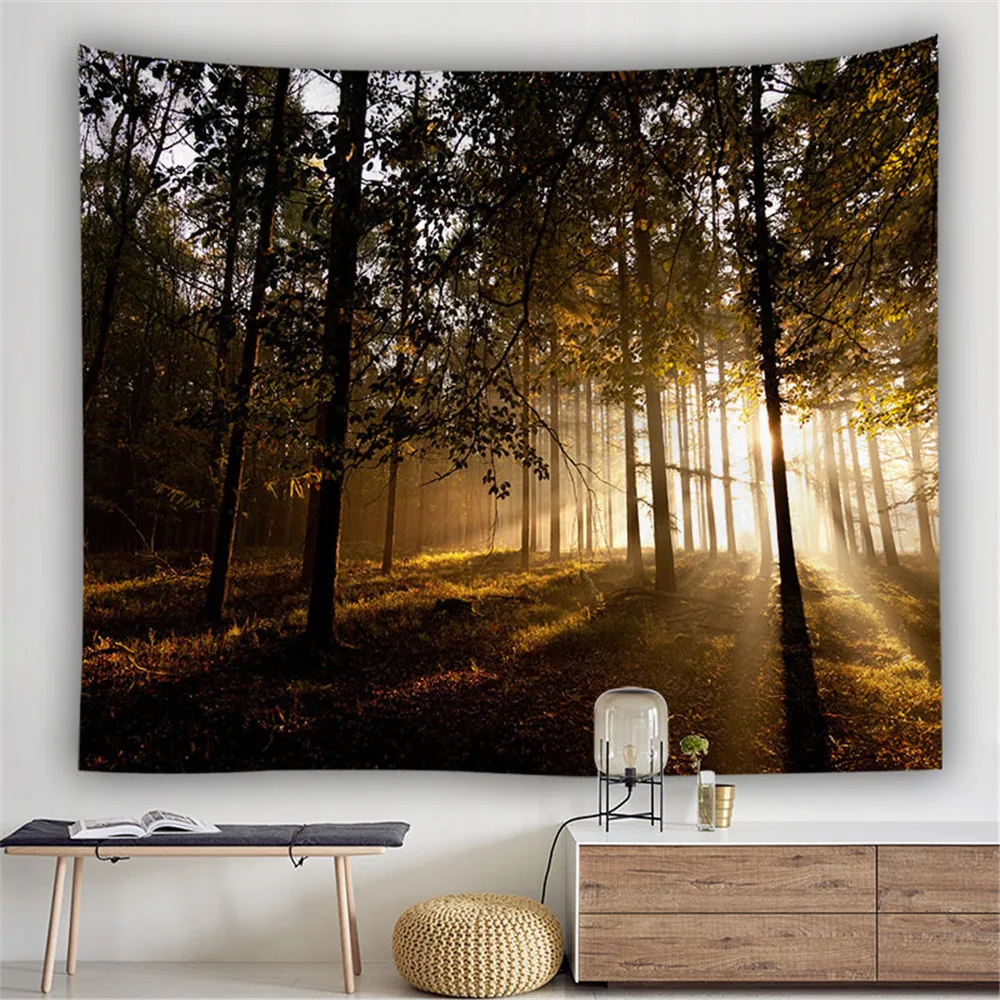 Лес оранжевый гобелен настенный Солнечный свет Декоративный Настенный Ковер