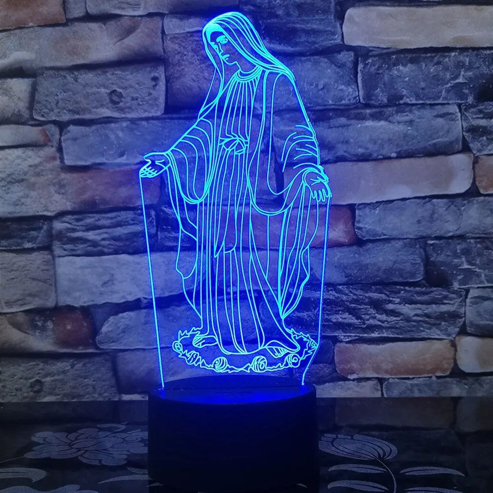 3d светодиодный светильник Blessed Virgin Mary 7 цветов Светодиодные ночные лампы для