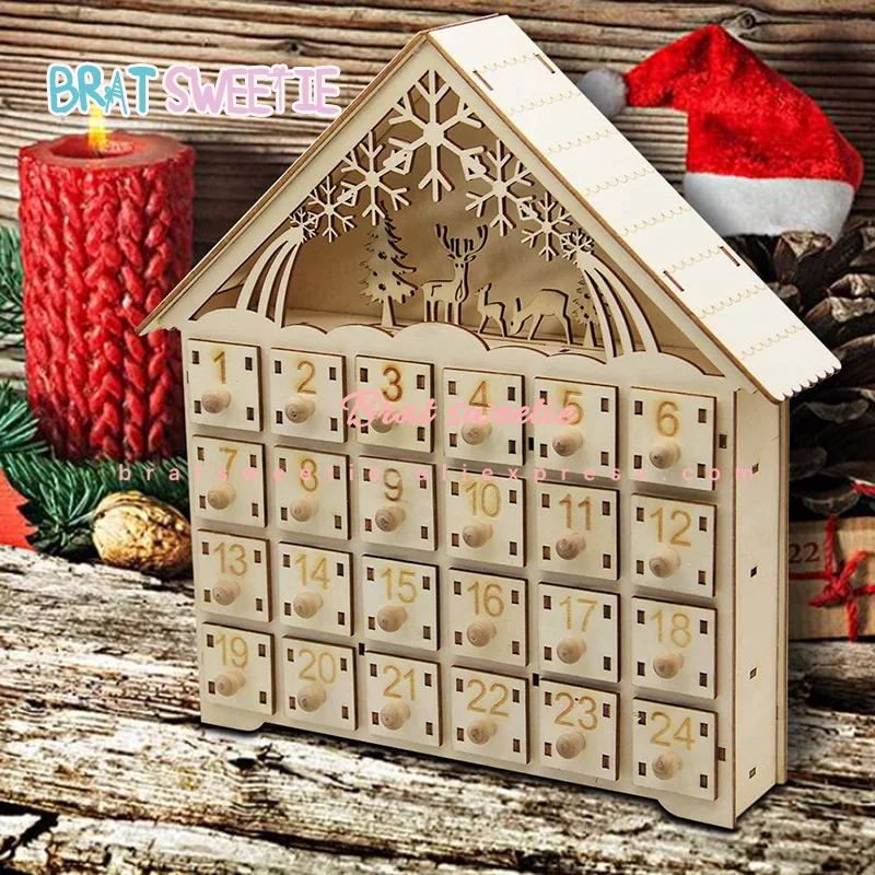 Деревянный Рождественский календарь с 24 куб ящики для хранения багажа обратный
