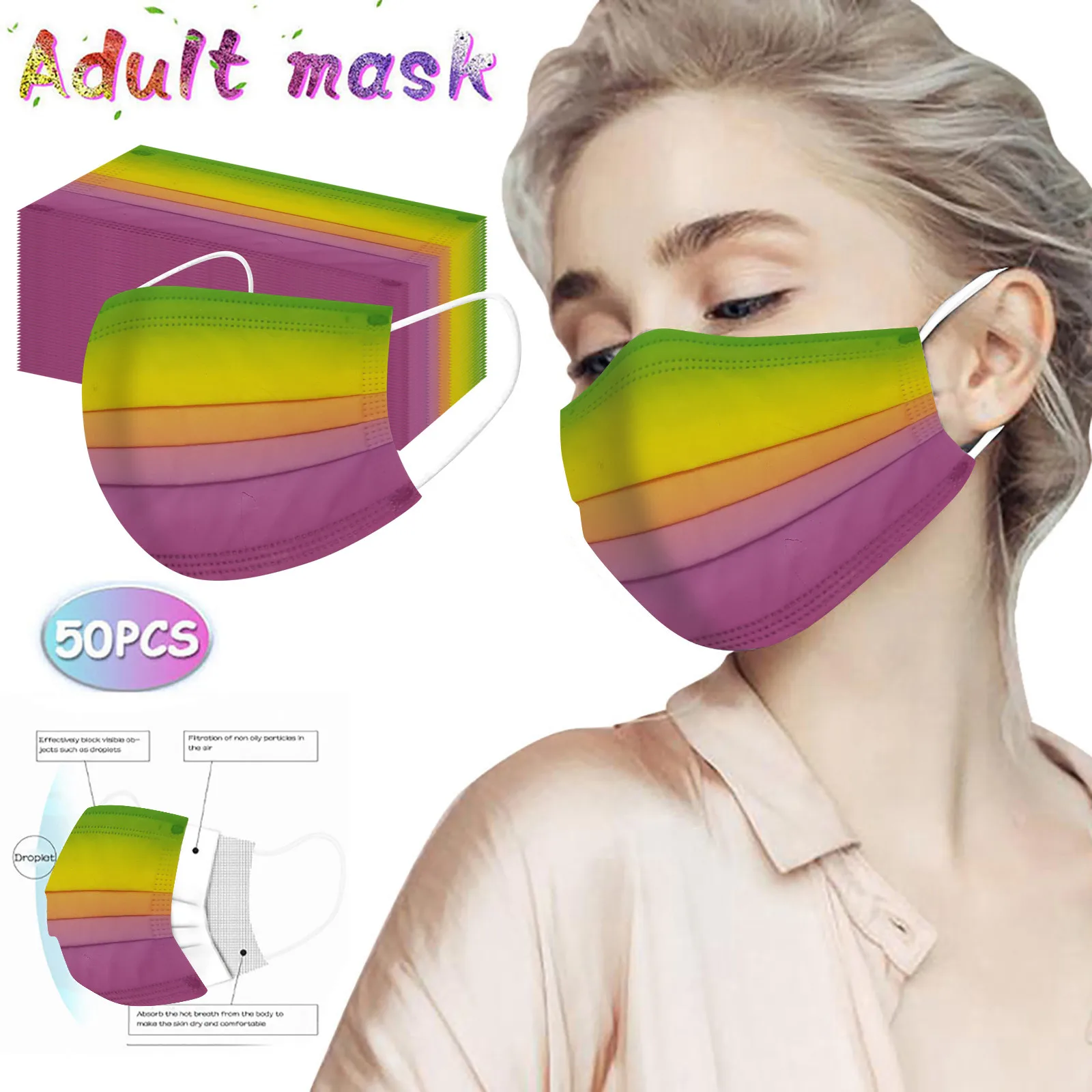 

Adult Print 3 Ply Ear Loop Anti-dust Pollution Masks Disposable Protection Face Mask High Quality Bandage Printed Mascarillas
