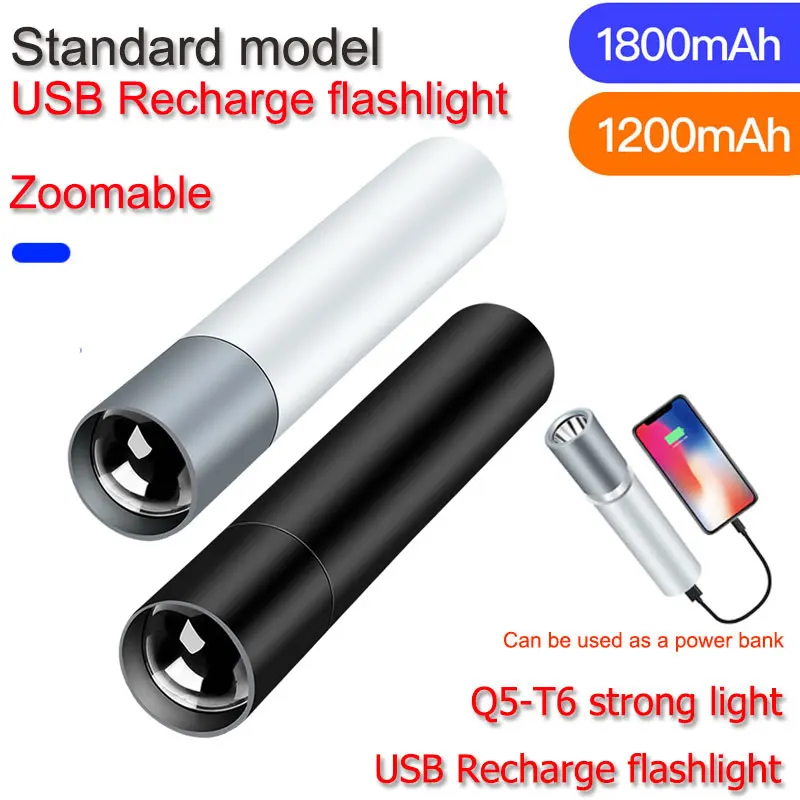 

LED Outdoor Camping Mini Telescopic Zoom Flashlight Q5-T6 Strong Ligh USB Rechargable Flashlight Portable Waterproof Flashlight