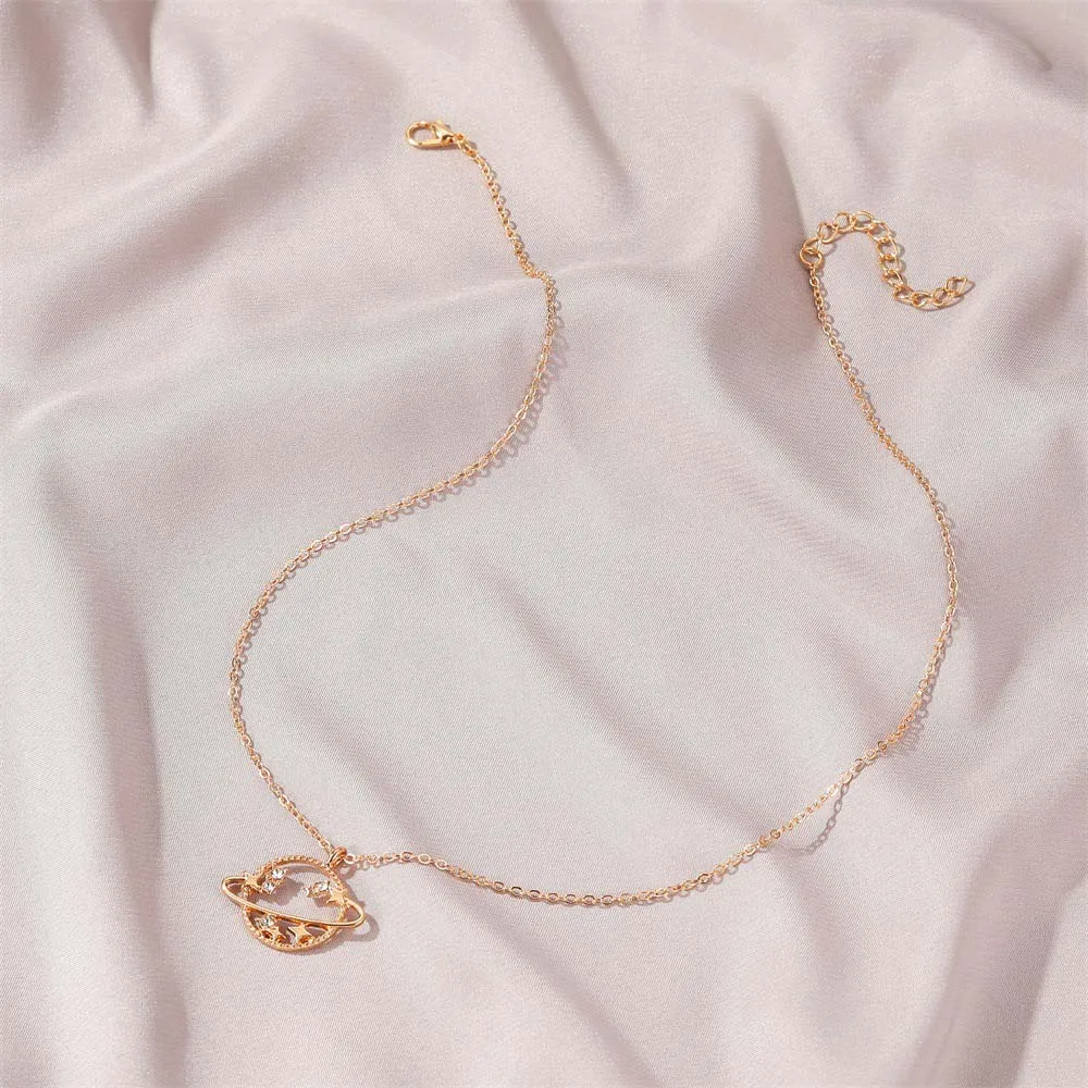 

Crystal Hollow Universe Planet Star Pendant Necklace For Women Gold Chain Necklaces Jewelry Gift