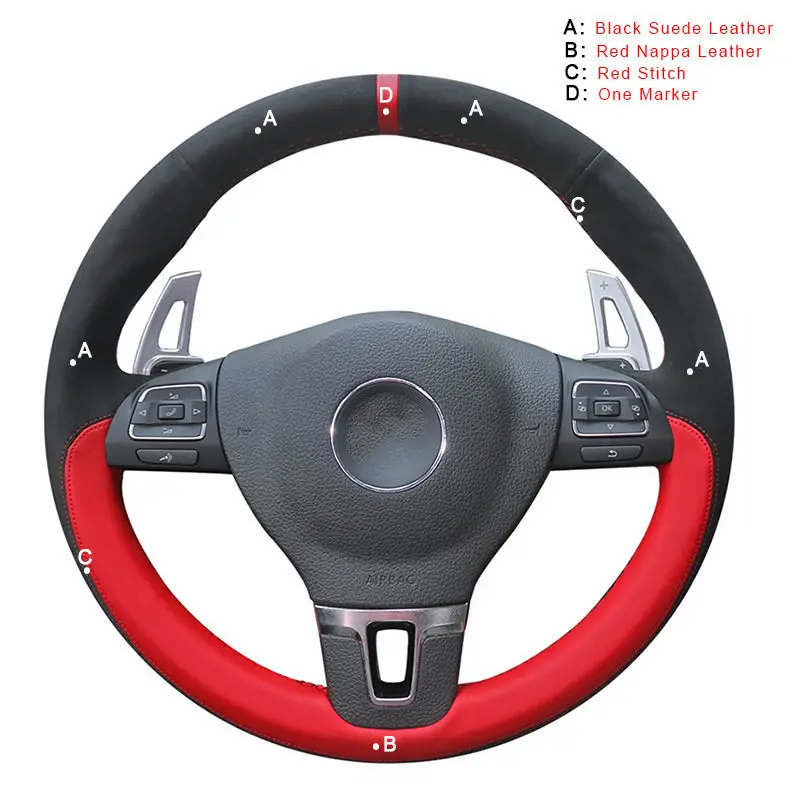 Suede and Nappa Авто оплетка на руле Крышка для Volkswagen VW Golf Tiguan Passat B7 Passat CC Touran Jetta Mk6 автомобильные чехлы автостайлинг - Название цвета: Suede and Nappa