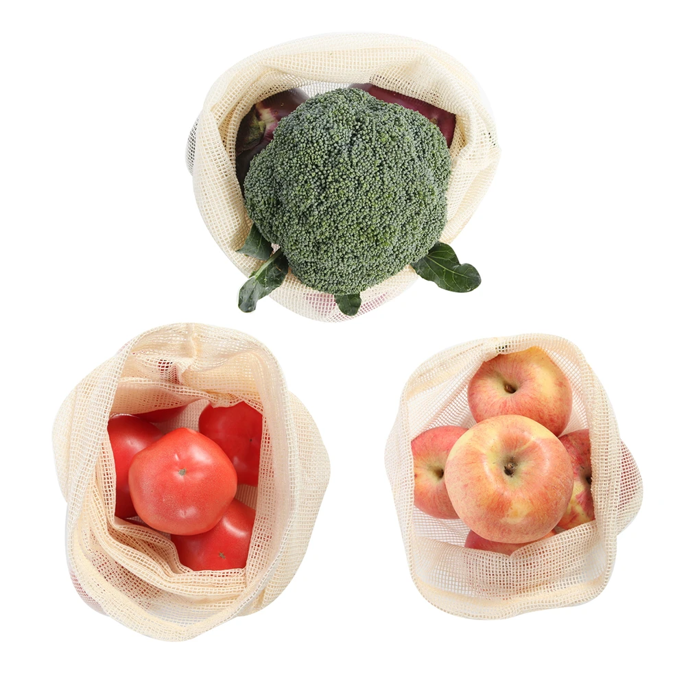 

Organic Cotton Mesh Bag Reusable Mesh Produce Bags Eco-friendly Vegetable Fruit Shopping Bag with Drawstring