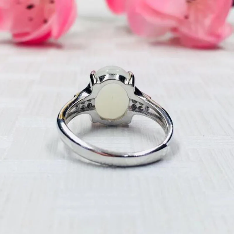 Натуральный 925 пробы серебро Хотан белый нефрит яйцо лапша халцедон инкрустация