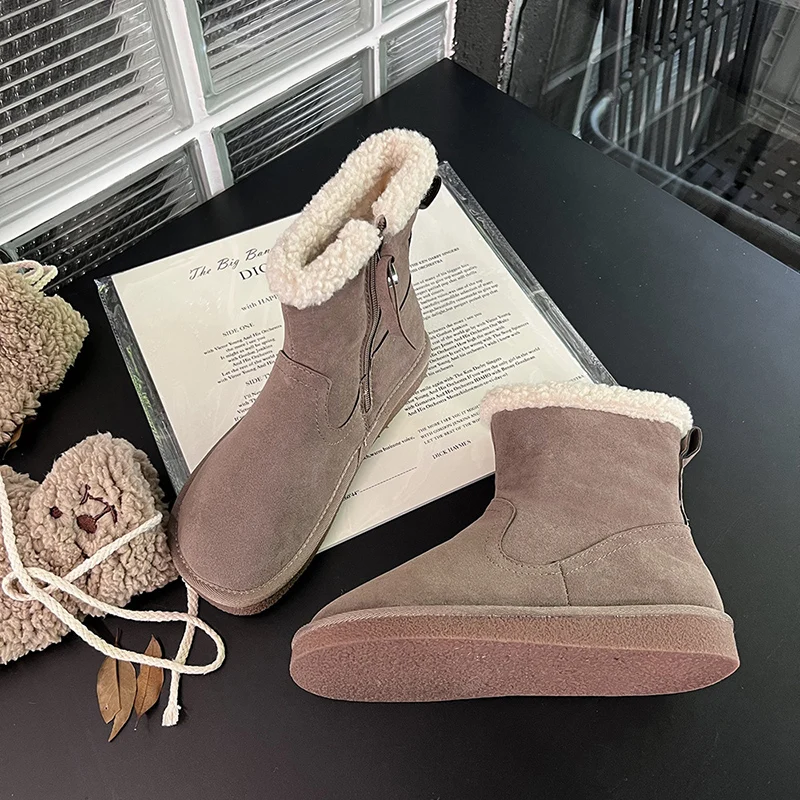 

High Top Women's Snow Boots Winter Warm Plus Velvet Solid Fashion Lady Boots Soft Bottom Round Head English Style Female Shoes
