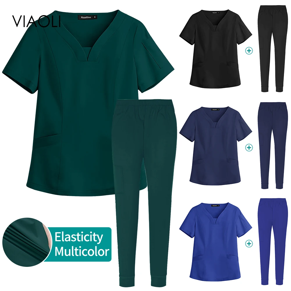 

Medical Nurse Uniform Short Sleeved Surgical Suits Dental Clinic Workwear Nursing Clothes Scrub Tops+pants Hospital Doctors Sets