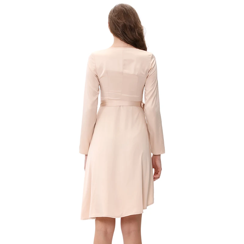 Женское атласное платье с v-образным вырезом Элегантное Шелковое средней длины в