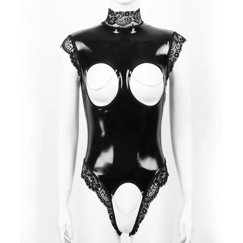 Хит женские пикантные латексные нижнее белье латексный костюм боди из ПВХ кожи