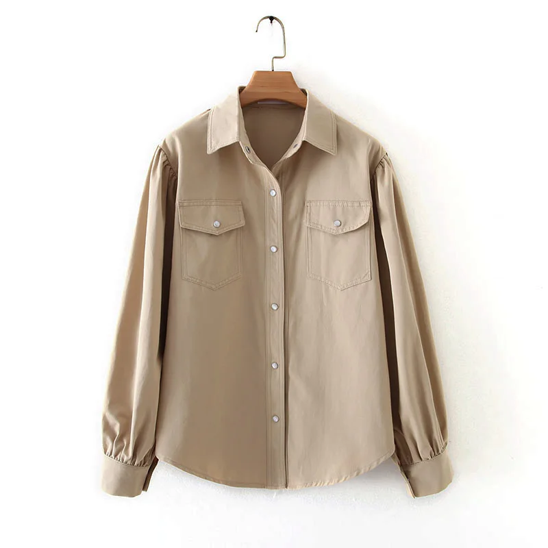 Плотная женская рубашка с длинным рукавом осень 2019 новые модные топы карманами