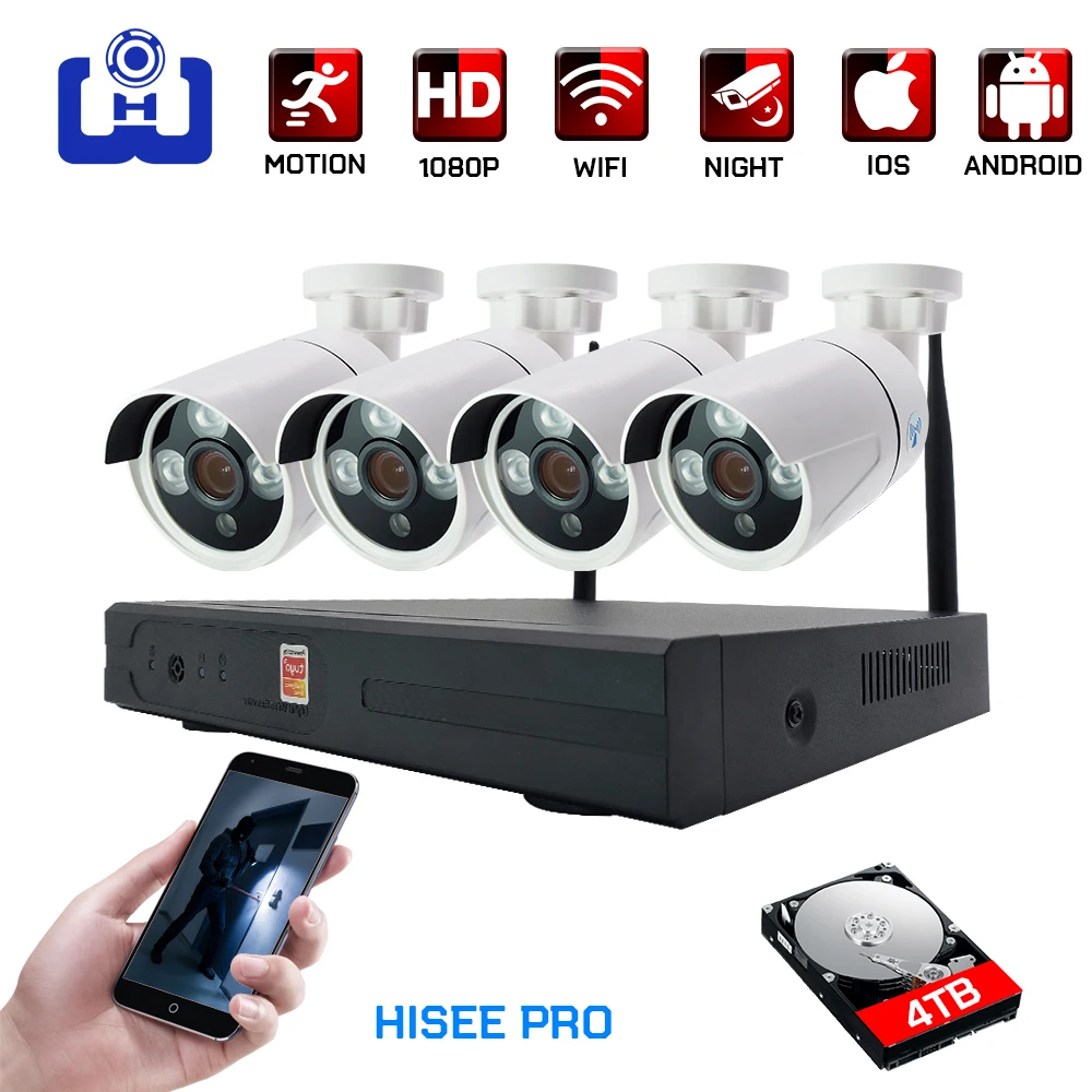 1080P Беспроводная камера наблюдения комплект 2CH/4CH WiFi NVR домашняя CCTV инфракрасная