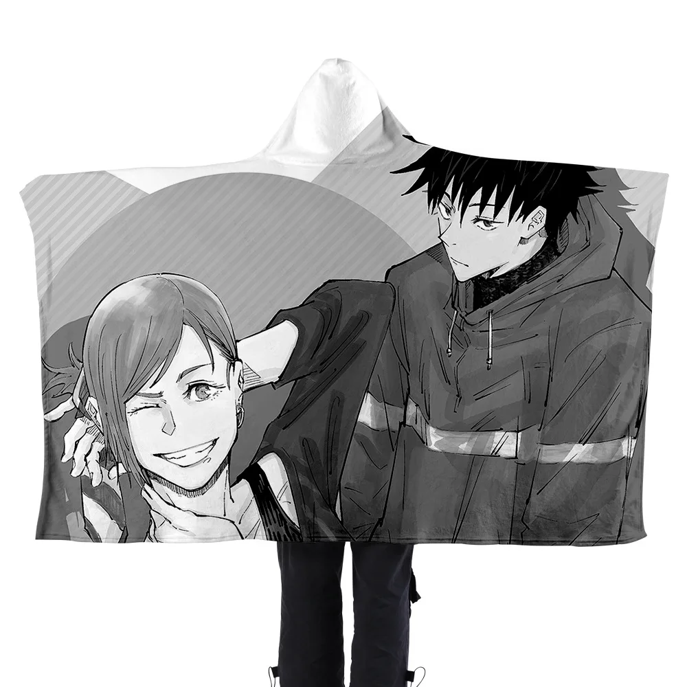 

High Quality Japan Anime Jujutsu Kaisen Boys Girls Soft Flannel Blanket Hoodie Hooded Tracksuit Lazy Blanket Cape Indoor Poncho