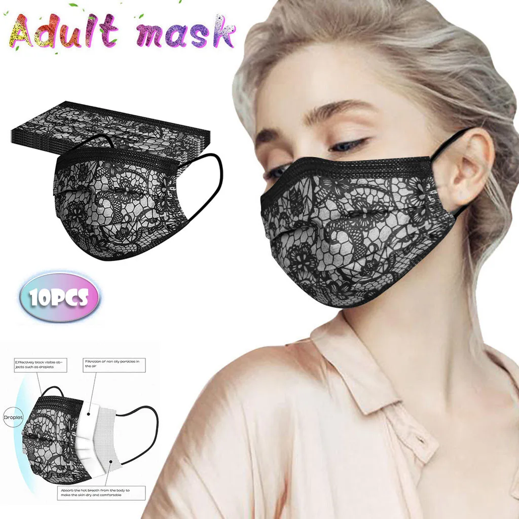10 шт. одноразовая маска для лица модная кружевная защитная рта взрослых