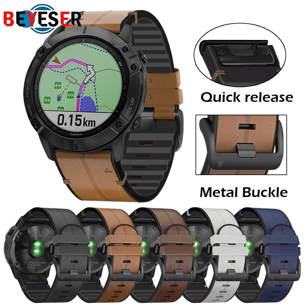 

Ремешок для часов из силикона и кожи для Garmin Fenix 5, 6 Pro, 5X, 6X, быстроразъемный ремешок для Garmin Fenix 3, 3HR, 5X, 5 Plus Forerunner 935, 945