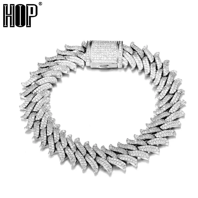 

Hip Hop 16MM Bling Iced Out Men's Thorns Prong Cuban Link Chain AAA+ Cubic Zirconia Bracelet For Men Women Jewelry