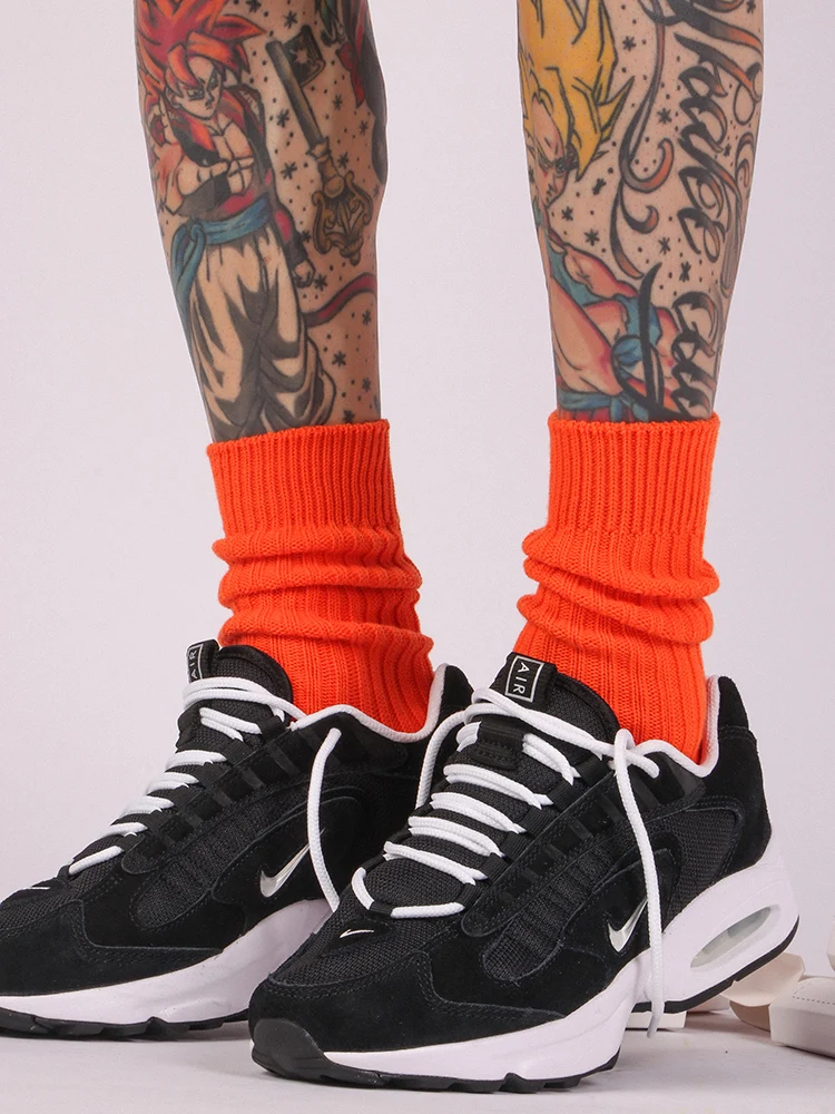 

Popular Logo Fluorescent Color Department YUWENLE Sixth uncle Vintage Thick Line Men's SOCK Street Knitting in the Stockings