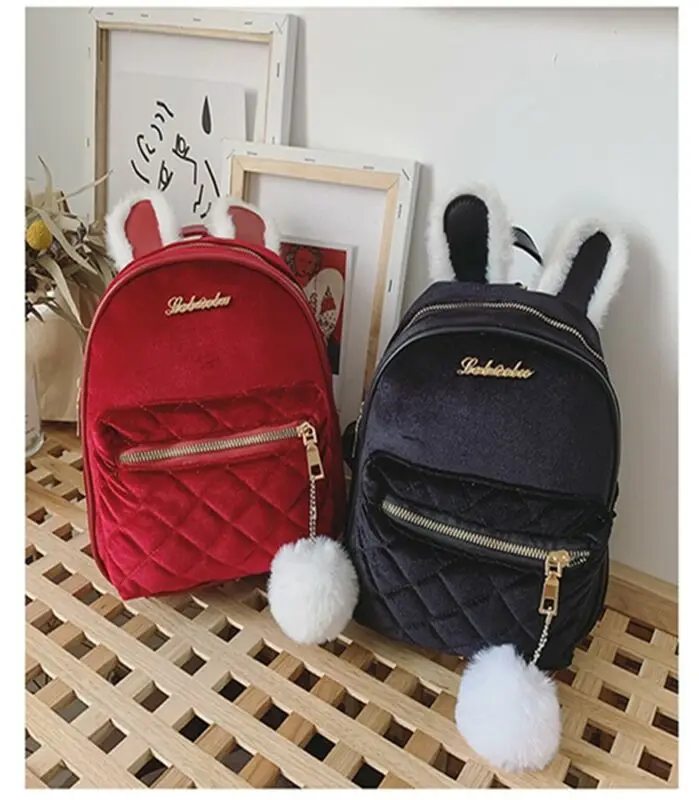 2020 новейший популярный детский Золотой бархатный рюкзак с заячьими ушками для