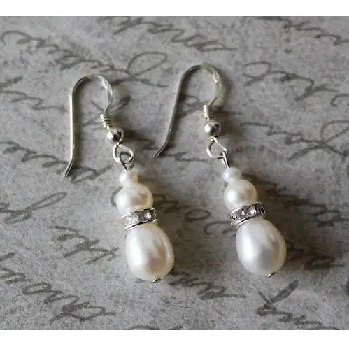 

Favorite Pearl Dangle Earrings 4-9mm White Rhinestone Genuine Freshwater Pearls S925 Sterling Silver Hook Fine Women Gift