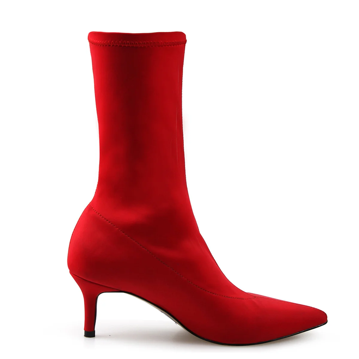 

Net red short boots new black thin boots middle tube high heel Plush socks elastic pointed socks women's shoes