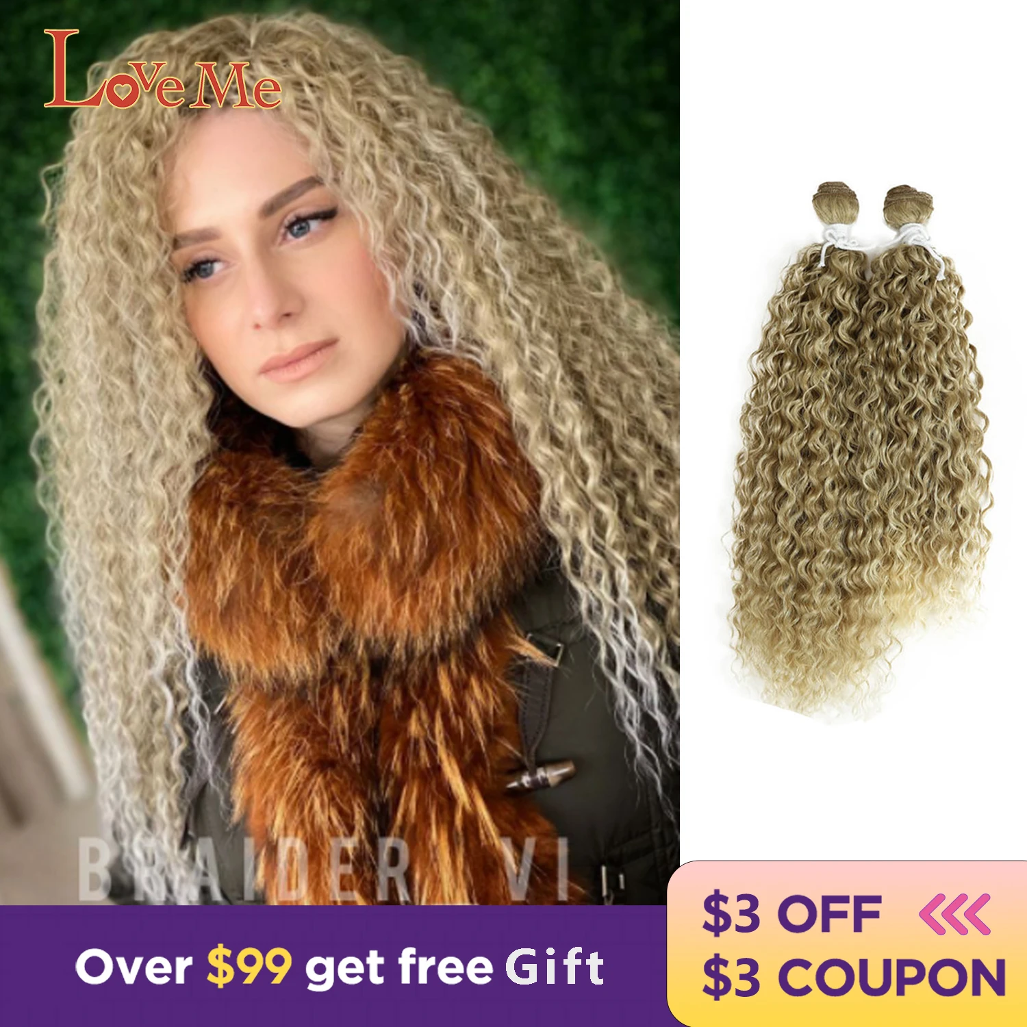 

Kinky Curly Synthetic Hair Extensions Color Hair High Temperature Fiber Heat Resistant Weave Hair Bundles Synthetic Wave Hair