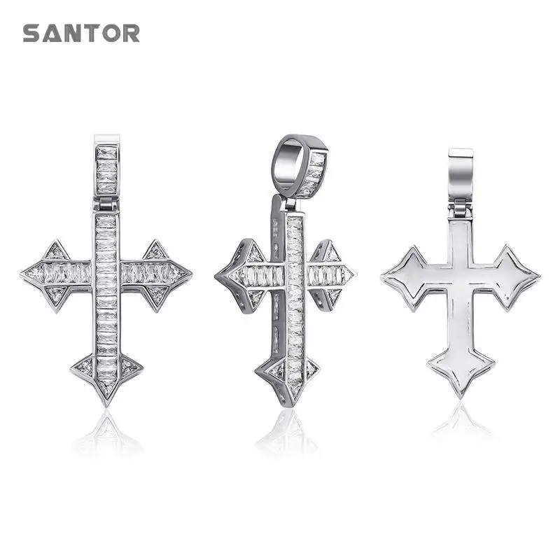 

New T Square Cubic Zircon Thorn Retro Cross Hip Hop Pendant Necklace Men's And Women's Fashion Jewelry