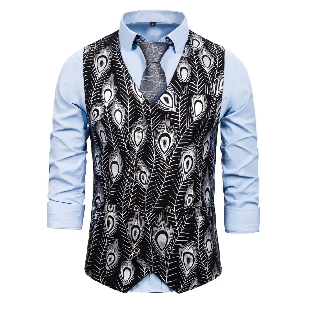 Мужской жилет европейского размера хит продаж с рисунком перьев для свадебной