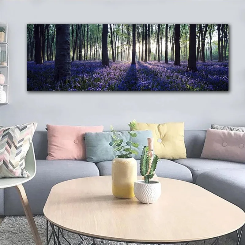 

Forest Landscape Canvas Painting Decoration Wall Art Purple Flower Picture for Bedroom Decoration Posters and Prints Home Decor