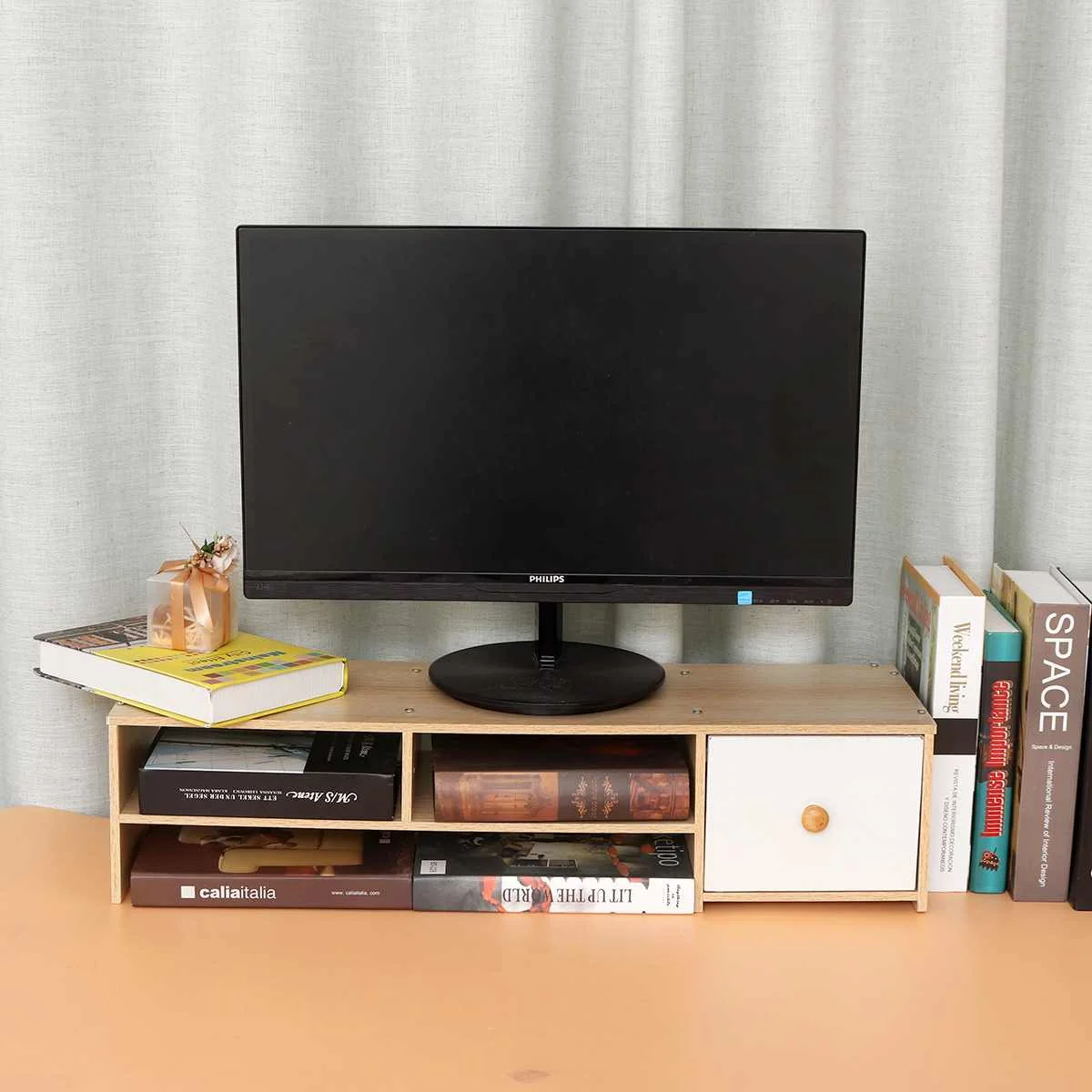 Настольная подставка для телевизора компьютерного монитора полка органайзер