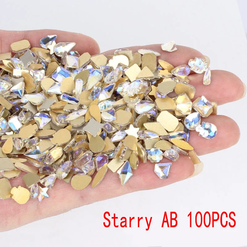 Random Starry AB 100 шт, случайные Стразы для ногтей, не стесняйтесь сочетать плоские кристаллы, бриллианты, 3D Маникюр, дизайн ногтей, украшения, амулеты, ювелирные изделия - Цвет: Random Starry AB