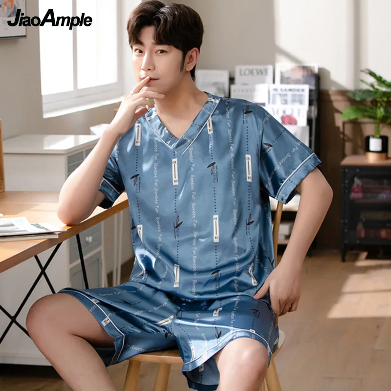 Мужская Летняя Пижама с V-образным вырезом тонкие шорты из вискозы коротким