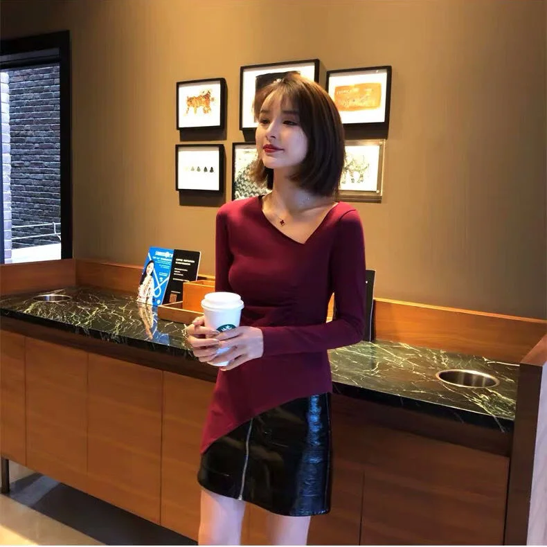 

Блузка Женская Осенняя с V-образным вырезом и длинным рукавом