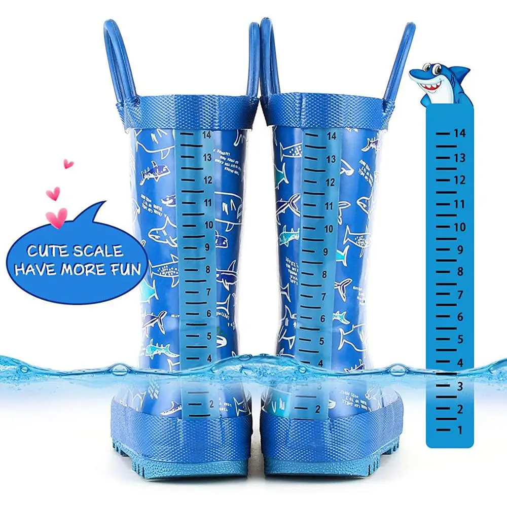Kushyshoo Kids Boy Rain Boots Waterproof Rubber Printed with Handles Children Cute Sharks Kid Shoes | Детская одежда и обувь