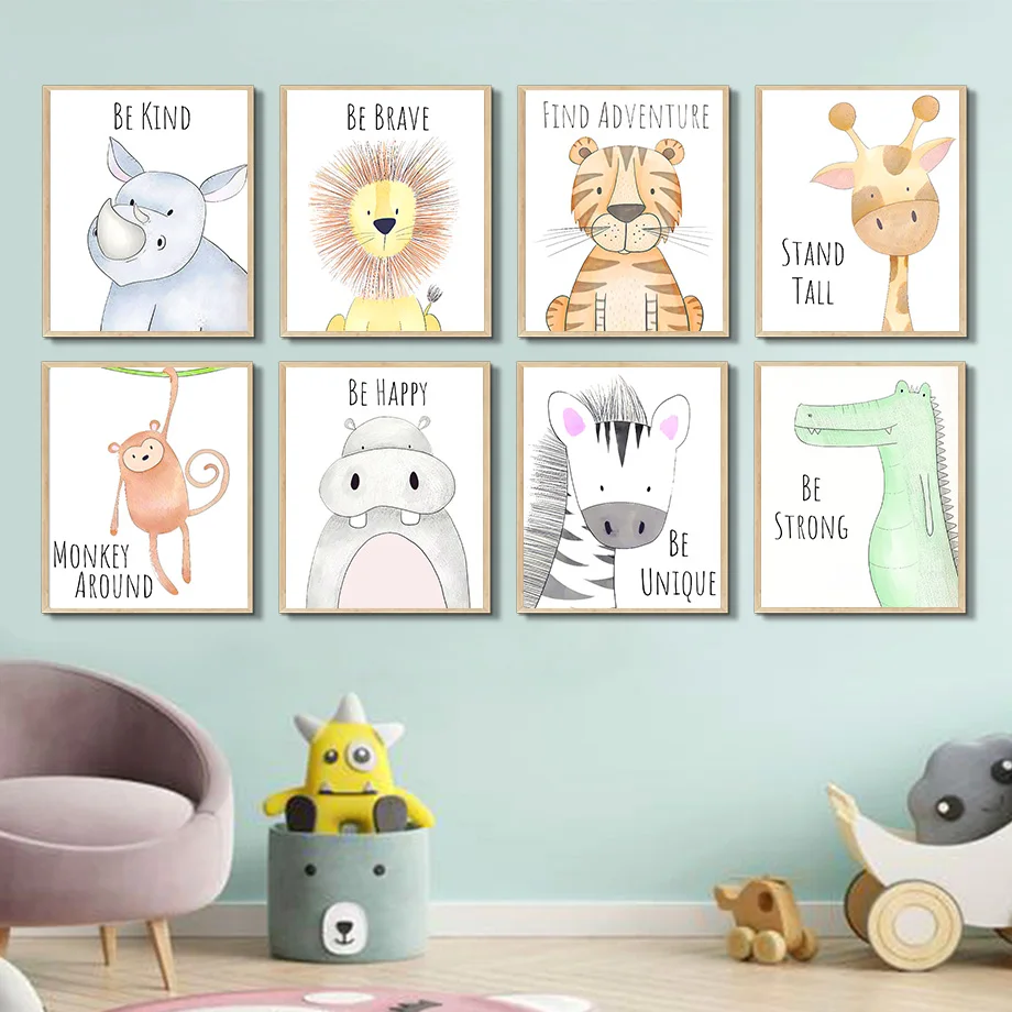 

Giraffe Tiger Lion Hippo Zebra Animals Nursery Wall Art Canvas Painting Nordic Posters And Prints Pictures Baby Kids Room Decor