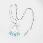 Изысканное ожерелье с круглой подвеской с голубым кристаллом и кисточкой для женщин, модное ожерелье