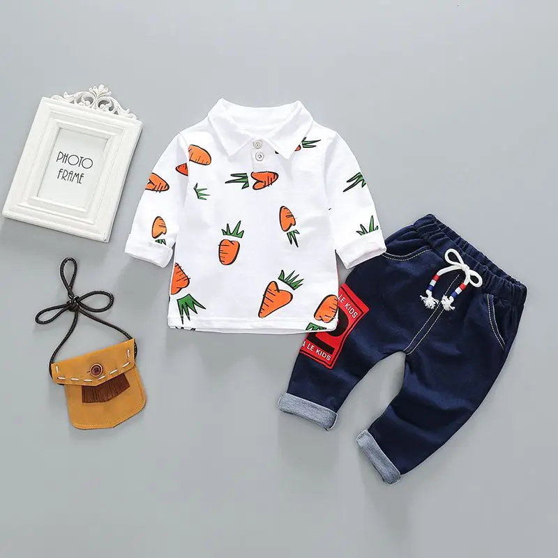 Baby Clothes 0-4T Spring Autumn Casual Long Sleeve Printing Top And Jeans Kids Two-piece Outfit Set | Детская одежда и обувь