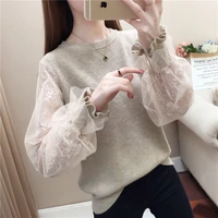 sweater for womens loose fitting dress for springnew womens dress lace sleeve bottomed top with knitted top