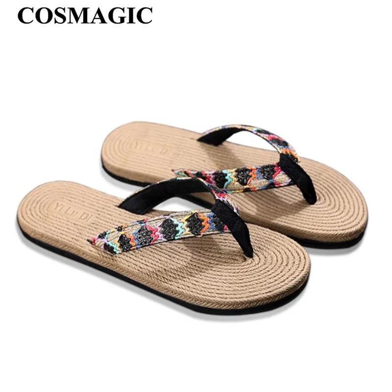 COSMAGIC/Новинка 2020 года летние женские вьетнамки из конопляной ткани модные пляжные