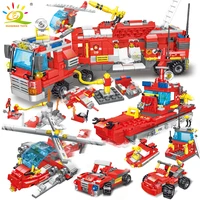 huiqibao 678pcs 8in1 city fire truck model building blocks firefighting set fireman figures bricks construction toy for children