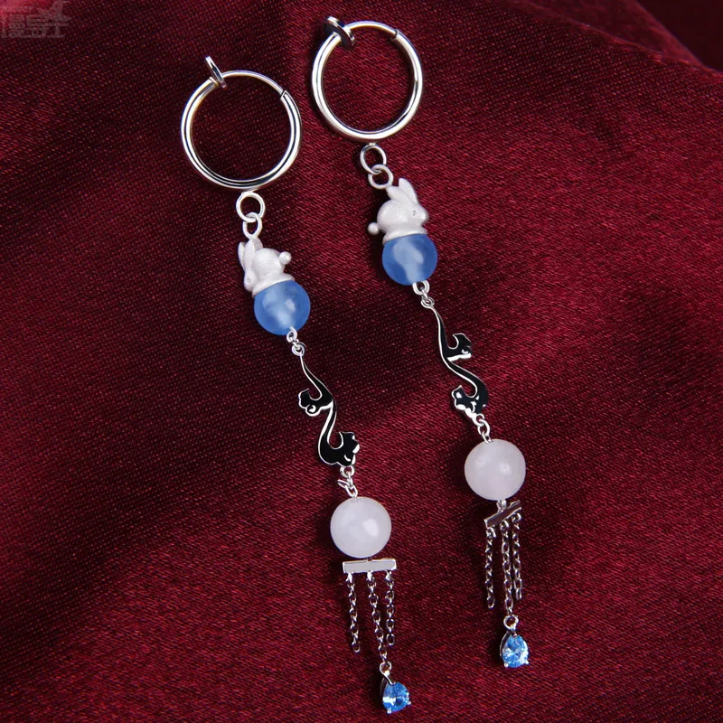 

Серьги-подвески в стиле аниме Grandmaster of Demonic Culture Lan Wangji S925 Серебряные серьги унисекс висячие серьги украшения Рождественский подарок