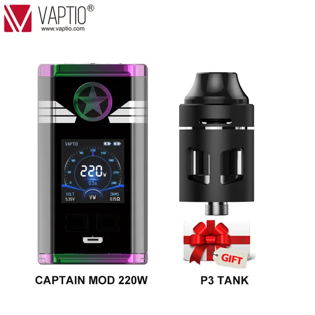Электронная сигарета Vaptio капитан мод Vape Kit 220 Вт светодиодный бокс Frogman Tank 2/5 мл